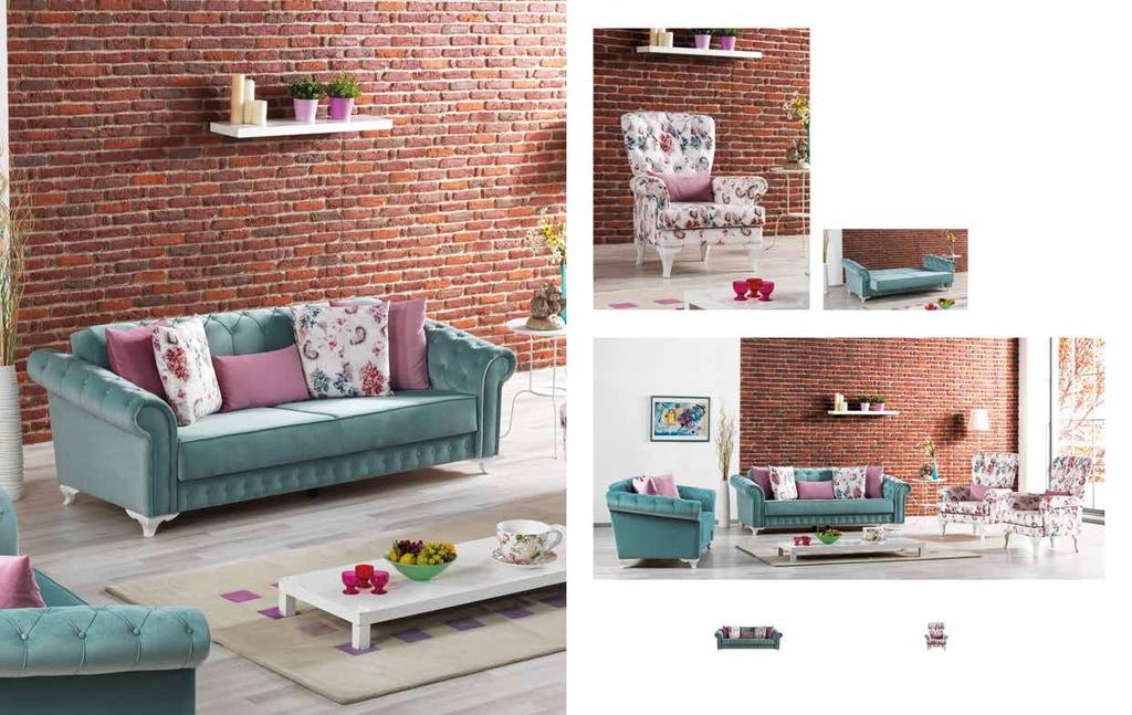 Lotus. Koltuk Takımı / Sofa Set El işçiliği verilmiş kapitone ayrıntısı, özel kol yapısı, sade ve şık çizgilerinin yanında özel, kumaşı ile evinizde göz alıcı bir dekor oluşturuyor.