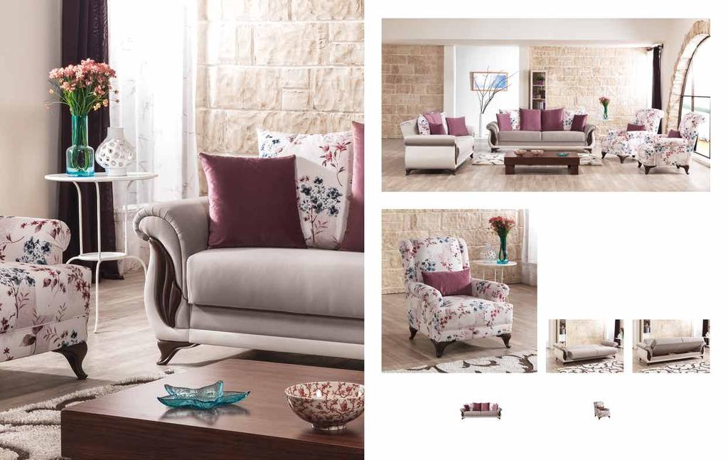 Urla. Koltuk Takımı / Sofa Set Kol dışlarında kullanılan kapitone desenli derisi, ahşap görünümlü klapaları,takımla uyumlu hatlara sahip berjer modülü ile mekanları