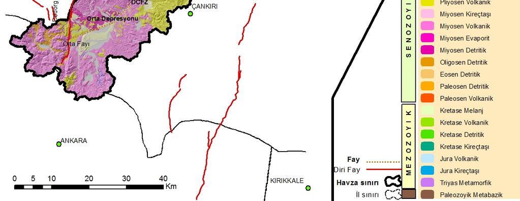 Sağ yönlü doğrultu atımlı faylar olan Tosya Fayı ve DÇFZ, kuzeyde KAFZ ve güneyde Avşar Fayı ile birleşmektedir.