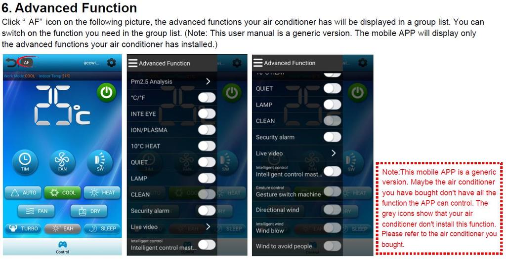 6. İleri Fonksiyonlar (Advanced Function) Aşağıda gördüğünüz AF kısmına tıklayarak ileri fonksiyon ayar menüsüne girebilirsiniz.