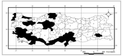 163 Hatay: Şenköy ün 4 km güneyi; Siirt: Meşindağı geçidi 10 km kuzeyi [Sama, Rapuzzi & Özdikmen, 2012] (Harita 3.51).