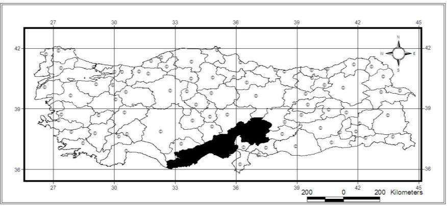 33 Yorumlar: Bu tür Türkiye de sadece güney kısımdan bilinmektedir. Adana ve İçel illeri için yeni kayıttır. Harita 3.6.