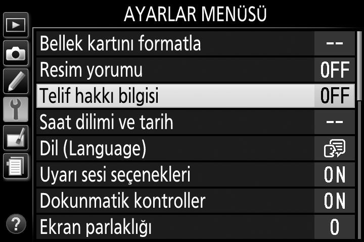 Öğretici Başlangıç Fotoğraf Makinesi Menüleri: Genel Bakış Çoğu çekim, izleme ve ayar seçeneklerine fotoğraf makinesi menülerinden erişilebilir. Menüleri görüntülemek için, G düğmesine basın.