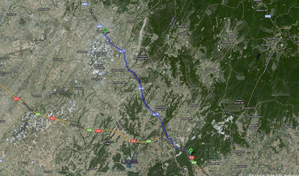 İncelemeye konu alana ulaşım tarifi; O-3 Karayolunda, İstanbul-Tekirdağ yolu üzerinde Tekirdağ yönünde ilerlerken Büyükçavuşlu çıkışına gelindiğinde bu çıkıştan çıkılır ve 550 m ilerlendikten sonra