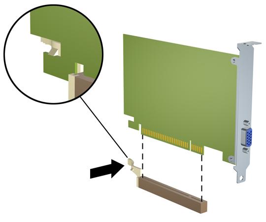 c. PCI Express x16 kartını çıkarıyorsanız, genişletme yuvasını arkasındaki tutma kolunu karttan uzağa doğru çekin ve konektörler yuvadan çıkıncaya kadar kartı dikkatlice öne ve arkaya doğru itin.