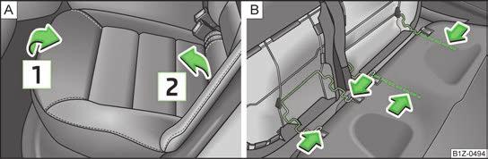 Arka koltuk arkalıklarının doğru oturmuş olmasına dikkat ediniz. Orta koltuğun üç noktalı emniyet kemeri görevini ancak o zaman güvenilir bir şekilde yerine getirebilir. ÖNEMLİ Şek.