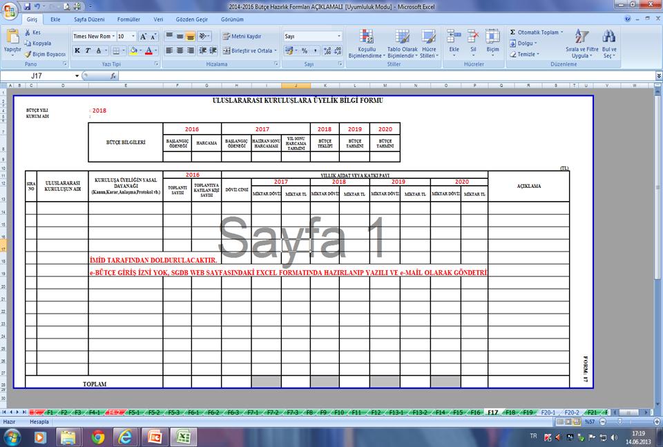 Bütçe Hazırlık Formları (Form-19 Mevcut