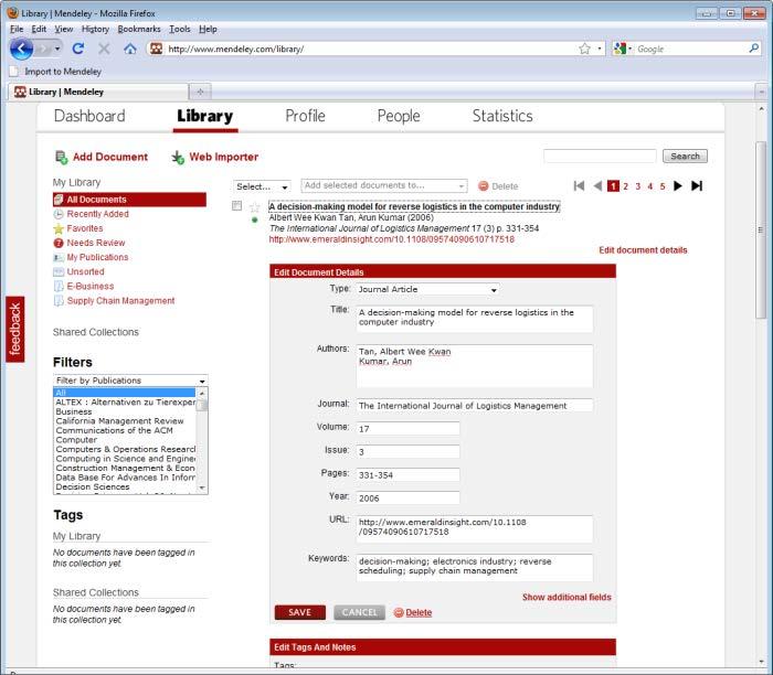 Kütüphanenizi çevrimiçi eşitleyin ve yönetin Ayrıca çevrimiçi referanslar ekleyebilir ve düzenleyebilir ve