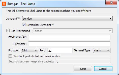 Bomgar aracılığıyla bir Shell Jump gerçekleştirmek için Shell Jump etkinleştirilmiş bir Jumpointe erişiminiz olmalı ve kullanıcı izinlerinizin İzin Verilen Jump Yöntemleri: Bir Jumpoint üzerinden