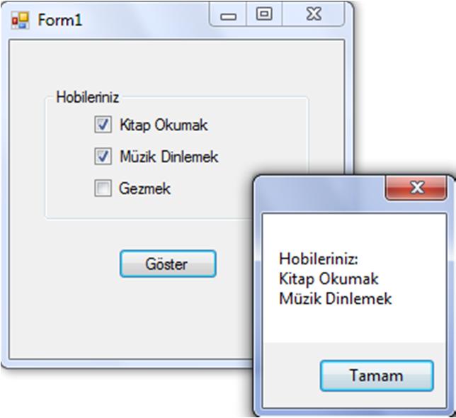 Sadece bir seçenek seçilebildiği için, kontrollerin yapılması CheckBox kontrolüne göre daha kolaydır. If(RadioButton 1.Checked == true/false) RadioButton 1.