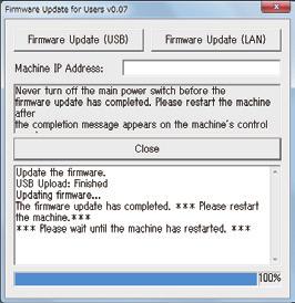 (NET)] (OS X) üzerine tıklayın. Mesajlar ve güncelleme tamamlanma yüzdesi için firmware güncelleme aracı penceresini kontrol edin.