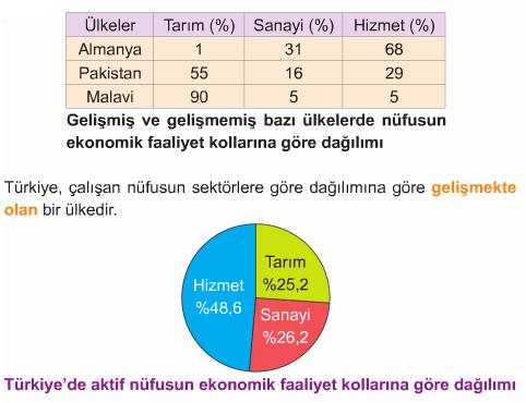 Bu durum ülkelerin kalkınmışlığını gösterir. Arnavutluk, Bangladeş, Jamaika da tarım nüfusu çoktur.