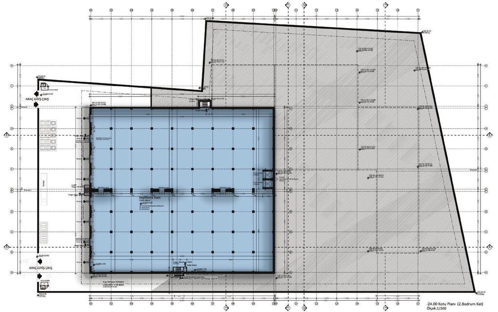 Teknik Özellikler ZEMİN KAT Zemin Kat (Alt Kat - 24.00 kotu) Depolama alanı: 9.865 m 2 Kolon aksları: 11.50 x 11.50 mt Kiriş altı yükseklik: 10.
