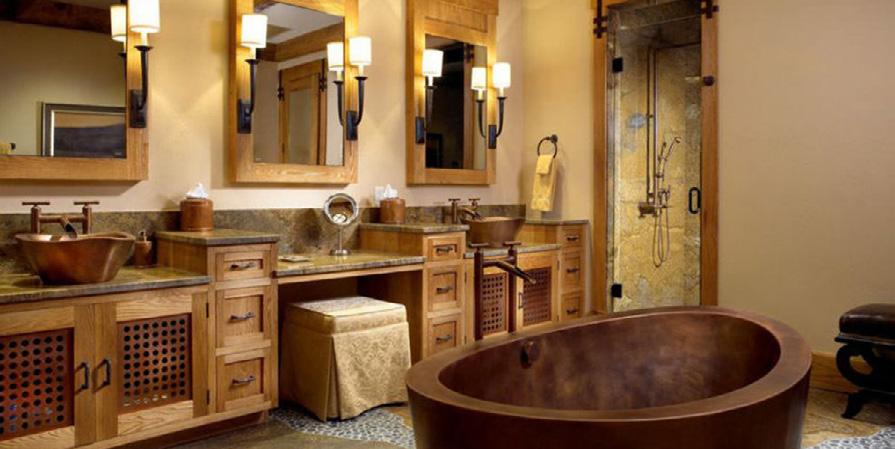 Başka bir alternatifte mermer veya doğal taştır. Doğaltaş lavabolar, mermer banyo dolabı tezgahları ve dekoratif doğaltaşlar seçilebilir. Küvet rustik banyolar için olmazsa olmazdır.