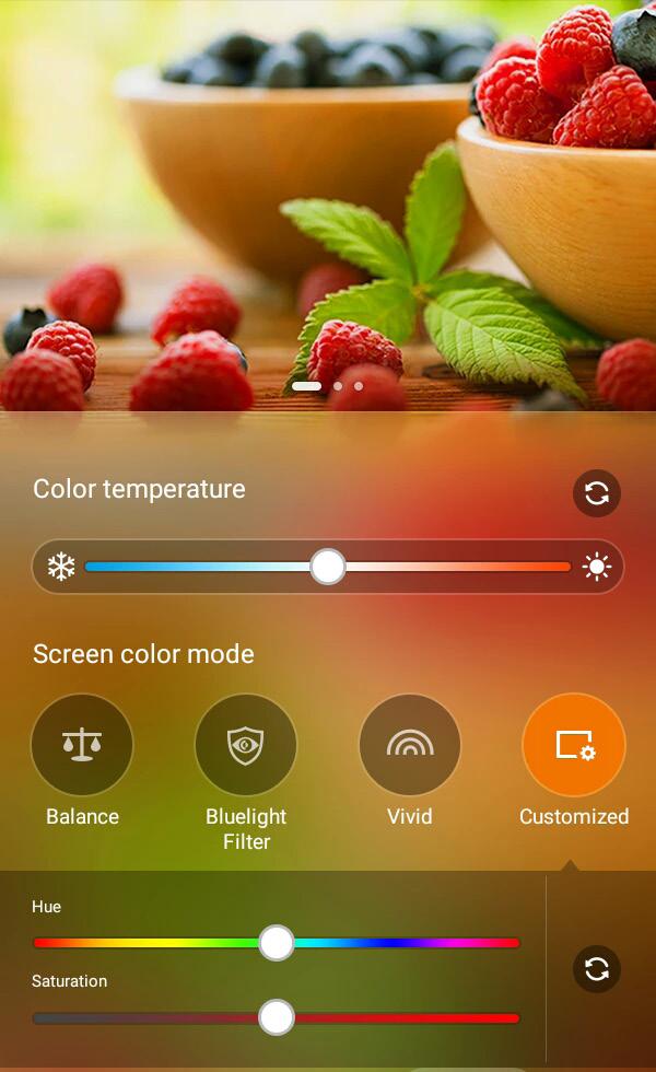 Renk sıcaklığını ayarlamak için hareket ettirin Özelleştirilmiş mod Bu mod, ekran gösterimini, tercih ettiğiniz renk sıcaklığı, tonu ve
