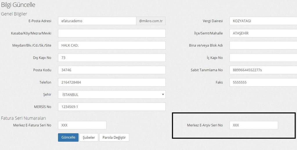 e-arşiv Fatura Serilerinin Tanımlama Alanları Online Atama Oluşturulan e-arşiv faturasına offline olarak GİB numarası atanmamış ise Satış faturaları yönetimi (368032) ekranından gönderilirken servis