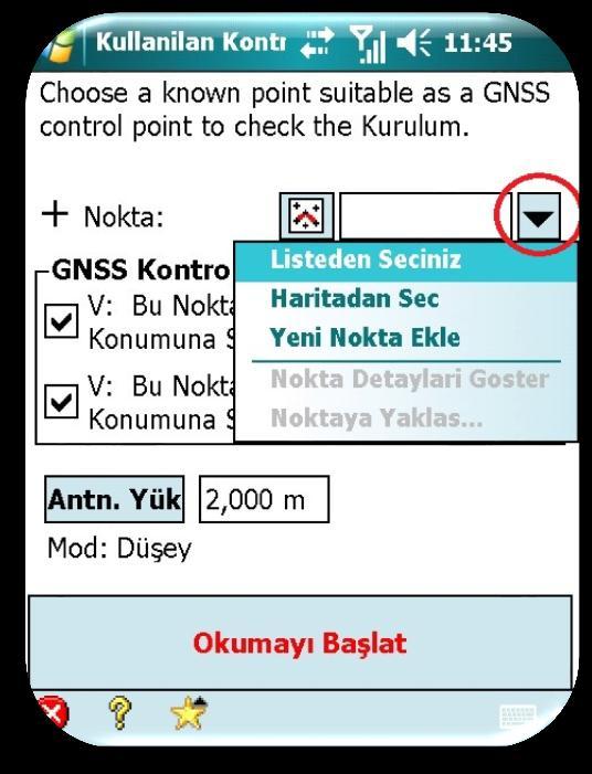 Açılan sayfada Sağ üst kısımda bulunan Ok sembolü ile Nokta seçenekleri menüsüne girilir ve yine bu ekrandaki Alet Boyu da Antn. Yük.