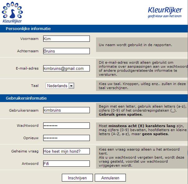 A: Web sitesine ilk girişinizde www.taalsterk.nl/inschrijven sayfasına girin. Kayıt kodunuzu girin. Inschrijven üzerine tıklayın. Artık kişisel sayfanızı görebilirsiniz.