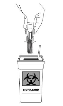 Çöplerin atılması Kullanılmış enjektörler, sivri uçlu malzeme kabı gibi delinmeye dayanıklı bir kap içerisine konulmalıdır (Şekil 8 e bakınız).