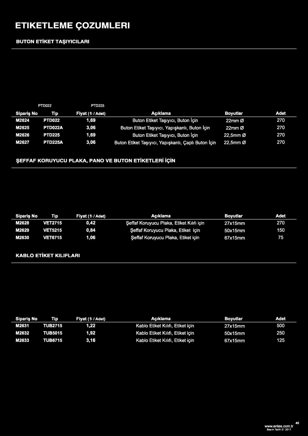 Çaplı Buton İçin 22,5mm 0 270 ŞEFFAF KORUYUCU PLAKA, PANO VE BUTON ETİKETLERİ İÇİN Sipariş No Tip