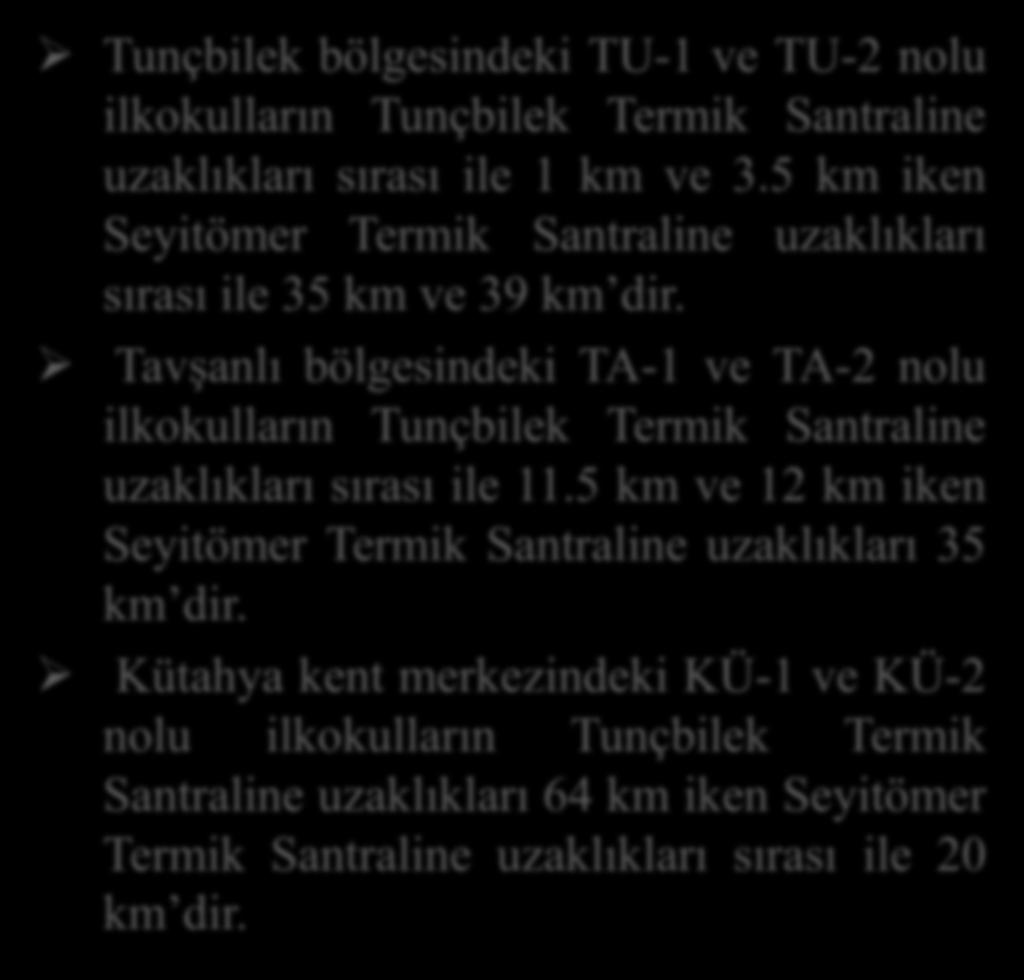 Okulların Belirlenmesi TU-1 TU-2 TA-1 TA-2 TAVŞANLI KÜTAHYA Merkez KÜ-2 KÜ-1 Tunçbilek bölgesindeki TU-1 ve TU-2 nolu ilkokulların Tunçbilek Termik