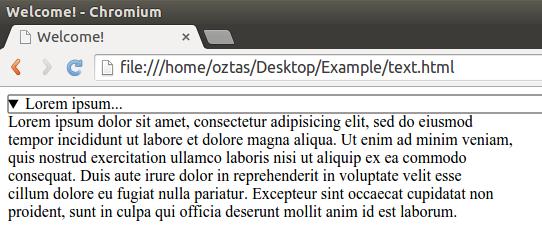 Yukarıdaki ekran alıntısında da görüldüğü gibi açılır / kapanır menümüz hazır. Oldukça şık ve kullanışlı. HTML 5'ten önce bu tip açılır kapanır menüler JavaScript ile gerçekleştirilebiyorduk.