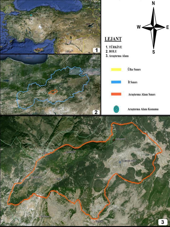 Figure 1. The research area Methods The research specimens were collected with 35 field works to Seben: Taşlıyayla and Kızık environments during 2010-2011.
