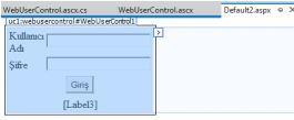 Eklenen web kullanıcı kontrolünün kodları, HTML ve sunucu kontrolleri kodları sayfasına