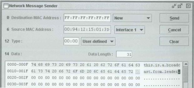 Lider 6. Send menüsünden Send Interface Frame i seçerek Network Message Sender ı açınız. 7.