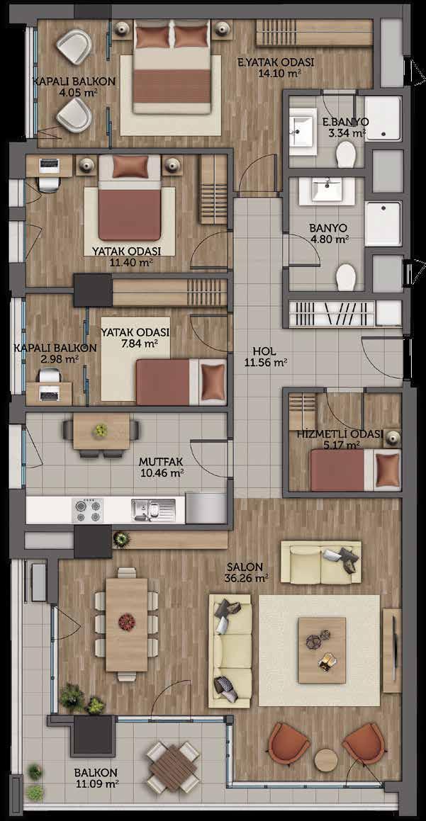 17 m2 11.09 m 2 4.80 m 2 Toplam Daire Brüt m 2 3,5+1 171.14 m 2 **Daire planı tanıtım ve bilgilendirme amaçlı olup EGE YAPI A.Ş.