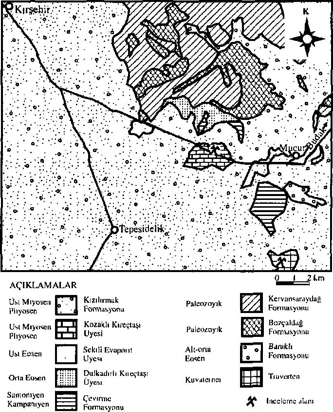 TÜRKİYE İV. MERMER SEMPOZYUMU (MERSEM'2003) BİLDİRİLER KİTABI 1819 Aralık 2003 Şekil 3. İnceleme alanı basitleştirilmiş jeoloji haritası (MTA [4]'den { sadeleştirilmiştir) 4.