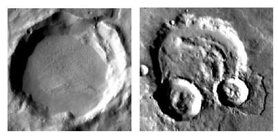Korunmuş Krater Yandaki gibi düzgün kraterler Yükselmiş kenarlar Görece yeni Çarpma sonrasında merkezde beliren tepe Genç krater II.