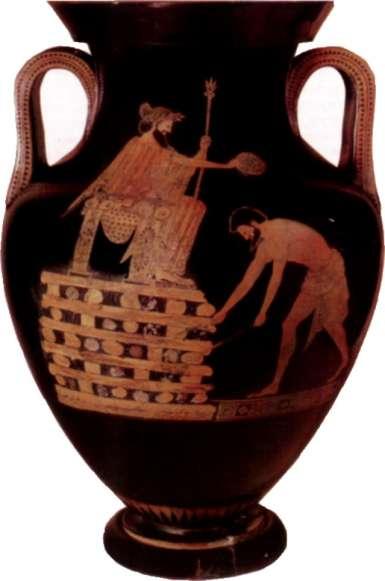 Herodotos Kroisos un krallığının sonunu şöyle anlatır: Kyros odun yığdırdı, üzerine zincir vurulmuş olan Kroisos u çıkarttırdı; iki yanında iki kere yedi Lydia çocuğu yer almıştı.