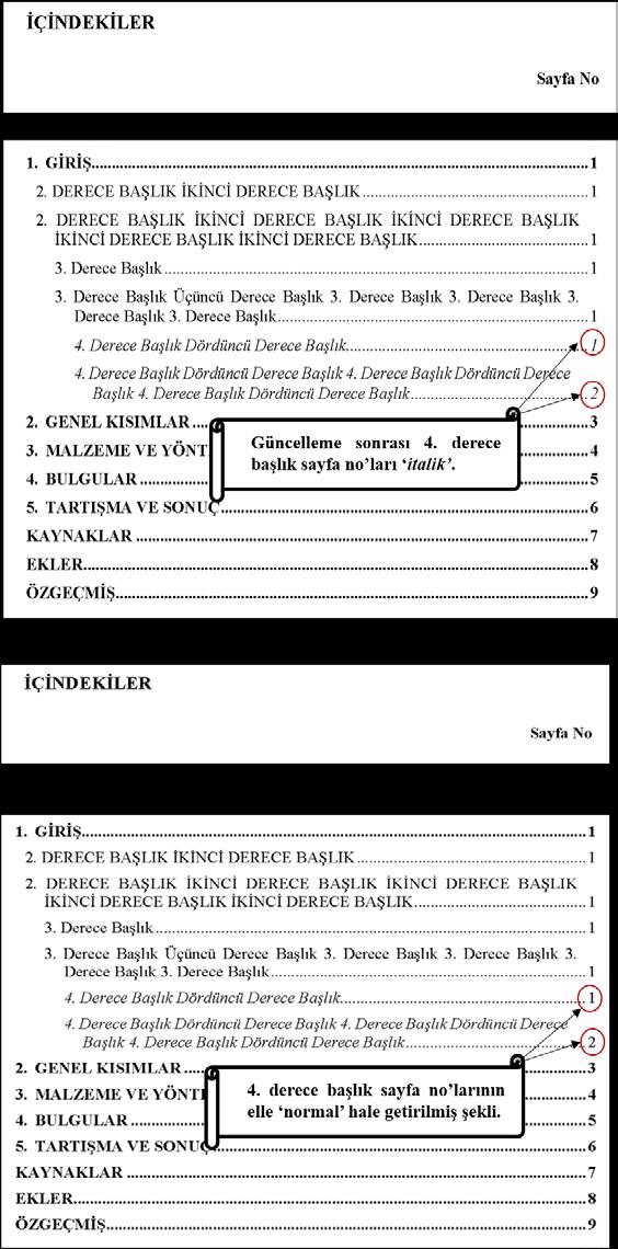 11 4. DERECE BAŞLIK SAYFA NUMARALARININ