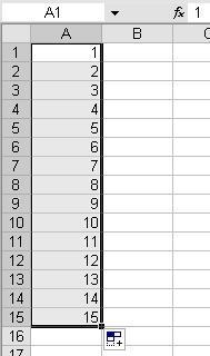 Örneğin; 1 den 15 e kadar olan sayıları alt alta yazmak için sırasıyla 1 ve 2 değerlerini gireriz ve bu iki hücreyi seçip doldurma tutmacından tutup aşağıya doğru