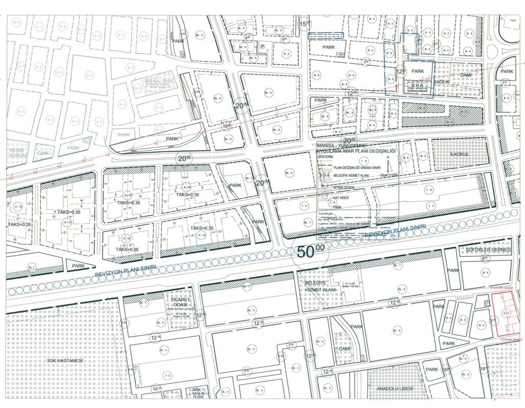 Şekil 11: Öneri U.İ.P. Değişikliği 3. Planlama alanında, mülga Manisa Belediye Meclisinin 04.11.2011 tarih 347 sayılı Meclis Kararı ile onaylanan Uygulama İmar Planında 12 m lik Trafik Yolu 10 m ye, 10 m lik Trafik yolu ise 7 m lik Yaya yoluna çevrilmiştir.
