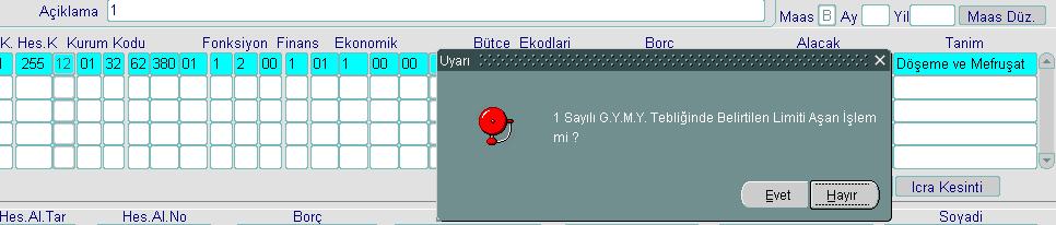 limiti aşanlar, yukarıdaki örnekte belirtilen açıklamalara göre kayda alınacaktır. Yukarıdaki örnekte hesaba alınan 1000 sicil nolu taşınıra 14.