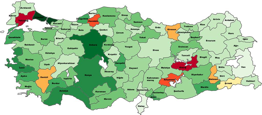 Grafik 5 İllere Göre Kontenjan Değişimi (Açıköğretim hariç) Kontenjan artışının en fazla olduğu İstanbul, ülke çapındaki toplam kontenjandaki payını %19,5 e çıkarmıştır.
