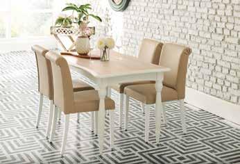 Riva Mutfak Masası / Foly Sandalye Beyaz lakeden krem renge uzanan renk geçişleriyle yalın ve zarif bir tasarım çizgisi ortaya