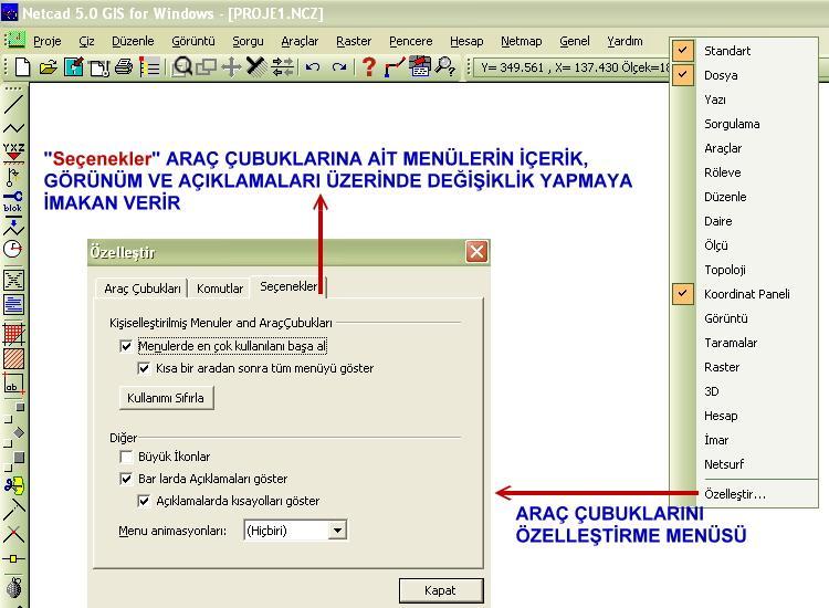 NETCAD Araç Çubuklarını