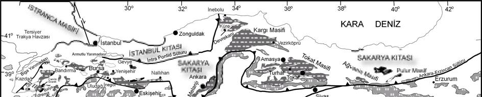 KARAKAYA KARMAŞIĞI (META)-MAGMATIK 3 Şekil 1. Karakaya Karmaşığı ve ilgili birimlerin dağılımını gösteren Kuzey Anadolu nun tektonik haritası (Okay ve Göncüoğlu, 2004). Figure 1.