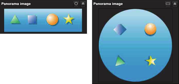 Gösterilen kontrol çubuğuyla pan/ tilt/zoom işlemlerini kullanma (sadece PTZ Control çubuğu) Kamerayı Bir Panorama Görüntüsünde Kontrol Etme Panorama penceresinde, kamera etrafindaki 360 lik görüntü