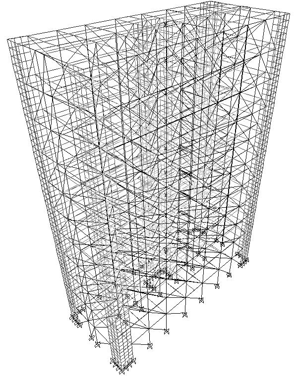5.3.2.4 B Binası nın tuğla dolgu duvarlı perde çerçevelerden oluşan modeli Modelin üç boyutlu görünüşü Şekil 5.