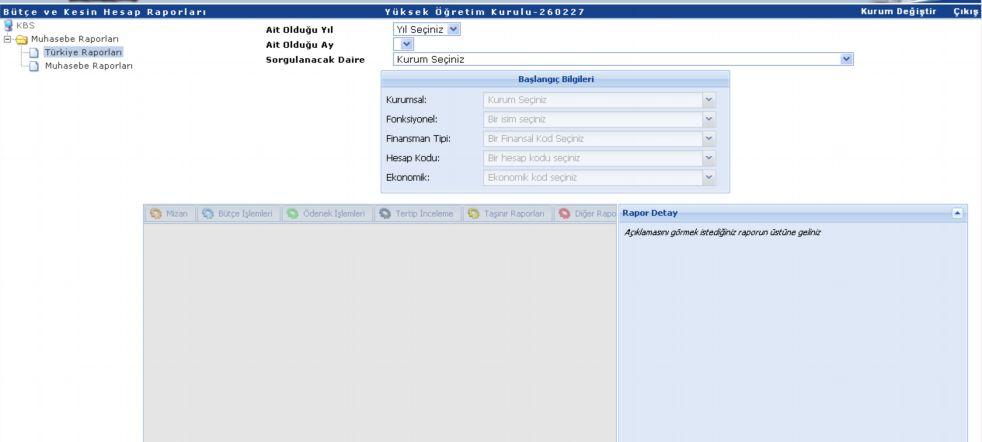 Rapor almak için ilgili menü seçildiğinde ekrana aşağıdaki form gelecektir.