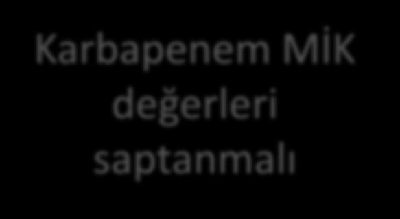 Meropenem MİK değeri sağkalım ilişkisi 36 CRE kan dolaşımı enfeksiyonu Kombinasyon tedavisi uygulanmış MİK değeri arttıkça sağkalım azalmakta Karbapenem MİK değerleri