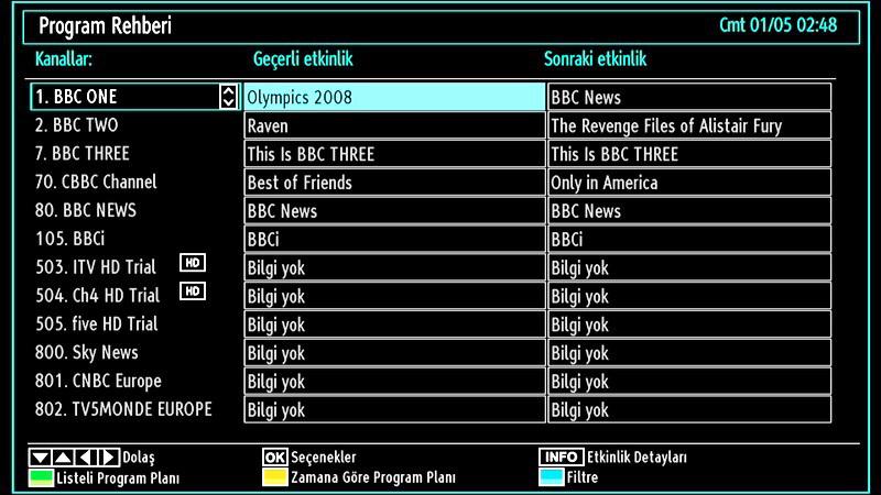 Elektronik Program Rehberini Görüntüleme (EPG) (Electronic Programme Guide) Elektronik program rehberini (EPG) mevcut programlar hakkındaki bilgileri görüntülemek için kullanabilirsiniz.