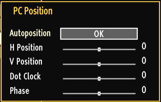 PC Position: Select this to display PC position menu items. Sound Settings Menu Items Volume: Adjusts volume level. Equalizer: Press OK button to view equalizer submenu.