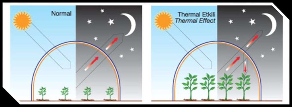 SERA ÖRTÜSÜ PE örtünün IR ve EVA Özelliği : Gündüz güneşin etkisiyle ısınan seranın, gece daha yavaş soğumasını sağlar.