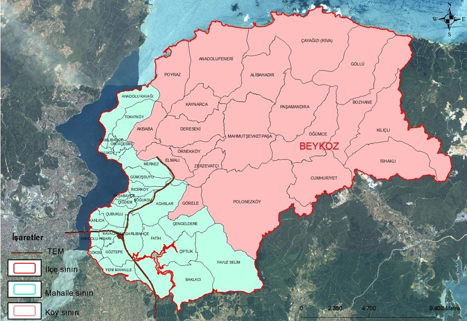 Beykoz belediyesi 25 mahalle ve 20 köyden müteşekkil bir ilçe olup nüfusun büyük bir bölümü kıyı hattındaki mahallelerde yoğunlaşmıştır (Bkz. Şekil 2).