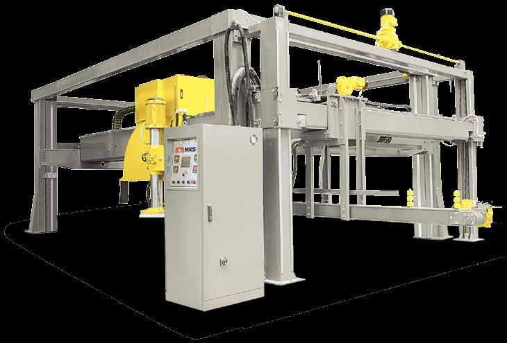 ST RYB Otomatik Yandan Boşaltma Robot lu Blok Kesme Makine sinin fabrika içerisinde kapladığı alan gösterilmektedir.